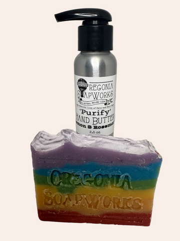 Rainbow soap and lemon lotion