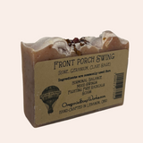 Bar of soap with a label on a white background