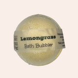 Lemongrass bath bubbler on a gray background